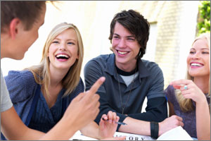 friends two couples laughing