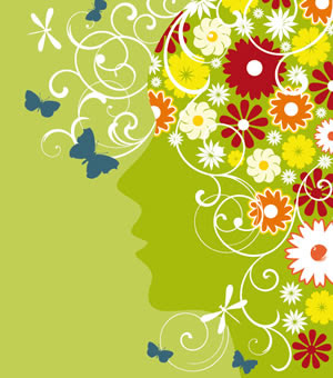 woman with flowers around her head not photo