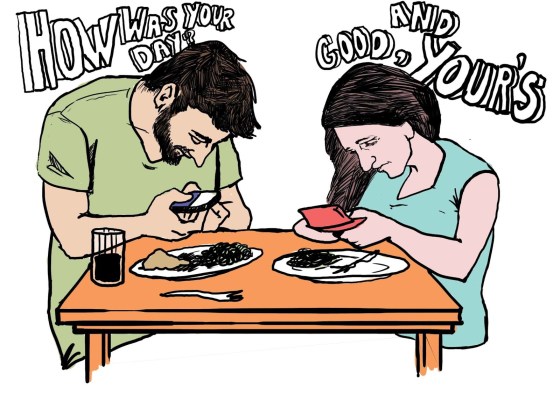 texting at the dinner table color animated